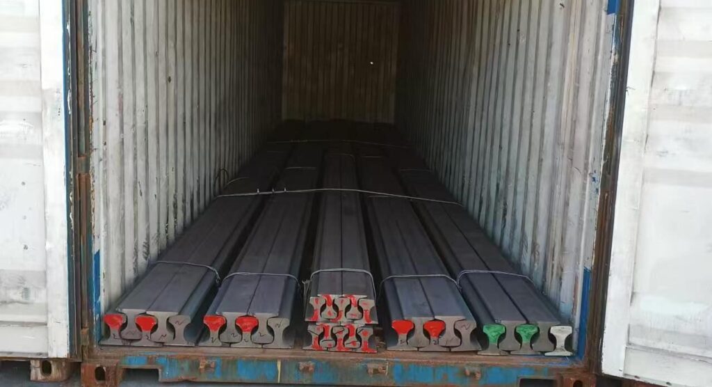 Indian Standard Rail loaded into container for shipping