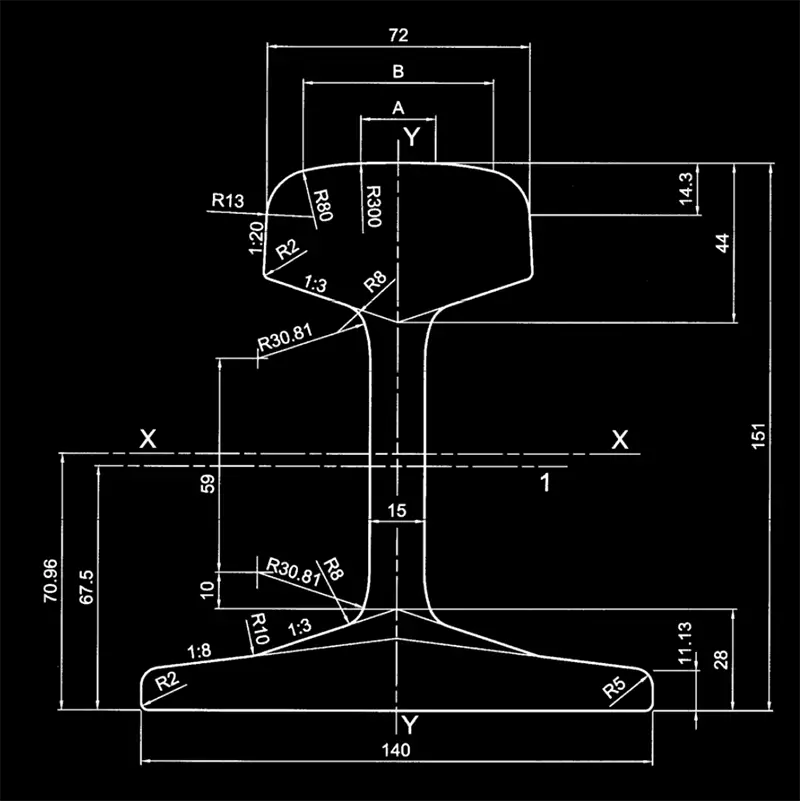 50E2 (50EB-T) rail section view with dimensional specs