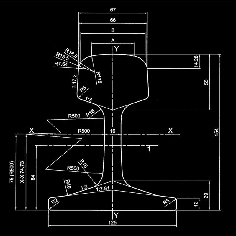 54E4 rail cross section highlighting key structural specs