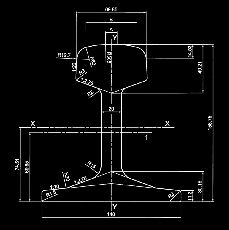 56E1(BS113A) rail profile with detailed dimension labels