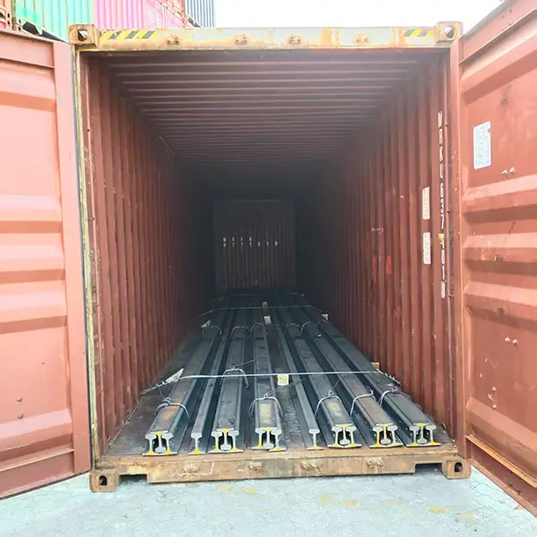 Railroad track stacked inside container