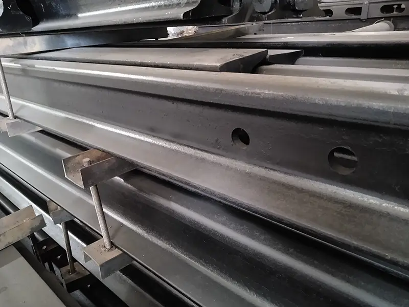 railway rail punched for fishplate connection