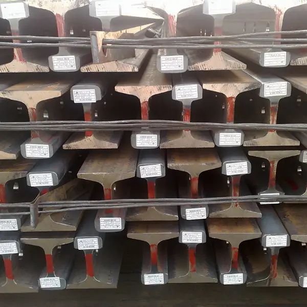 Railway rails organized in storage
