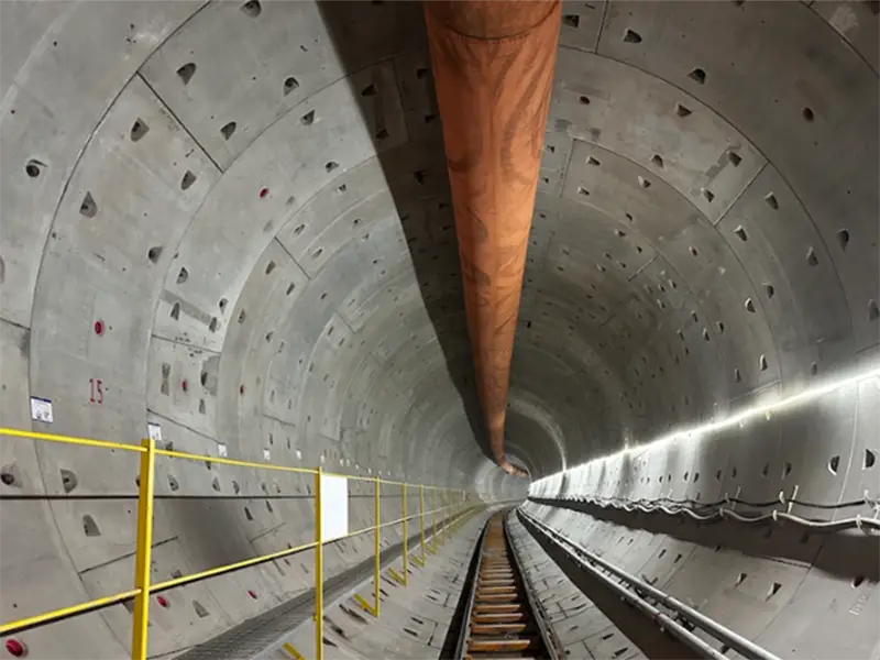 Tunnel interior with installed walkway platform