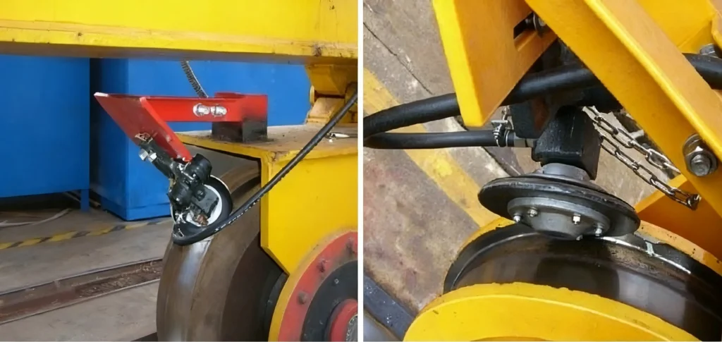 Installed wheel flange lubrication system on crane
