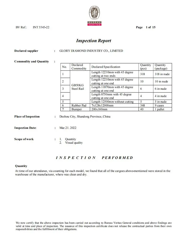 BV inspection report for Jurong Port rail system