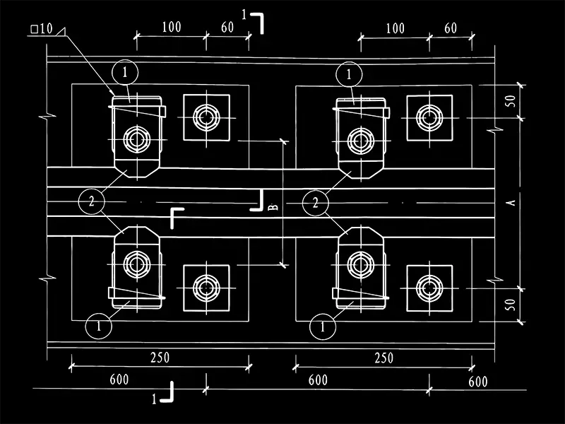 Top view of WJK QU100 rail clamp installation on crane beam