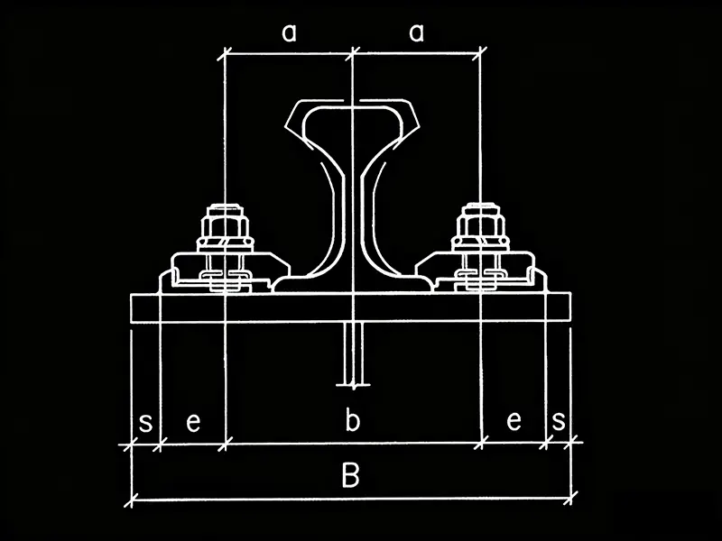 Structural diagram of welded rail clamp showing base plate and wedge alignment