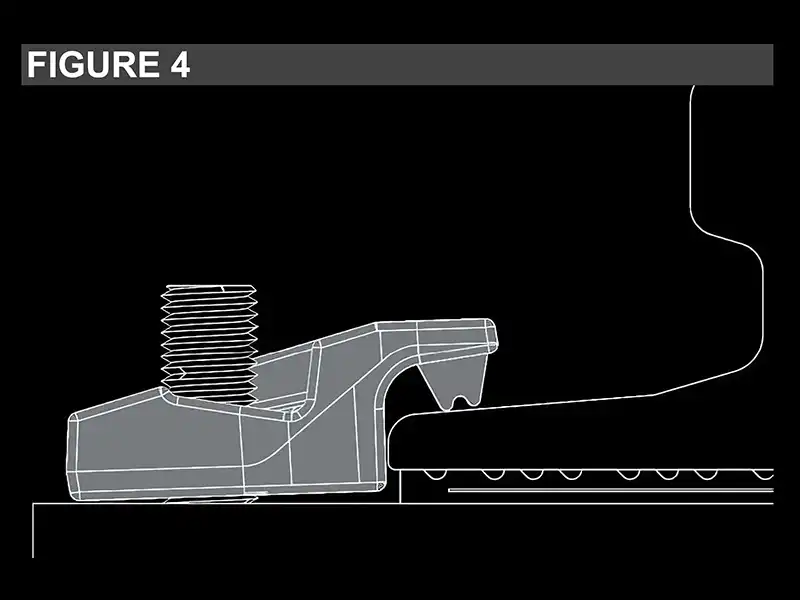 Bolted rail clip installation showing clip bottom not yet touching the support