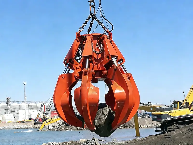 Hydraulic orange peel grabs for ore