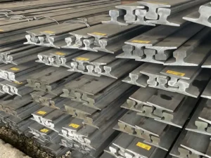 A75 rail stock stored in warehouse ready for crane rail supply