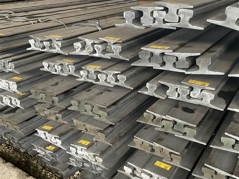 A75 rail stock stored in warehouse ready for crane rail supply