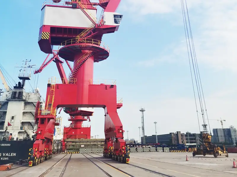 Crane in Operation on Rails Showing Crane Rail Wear