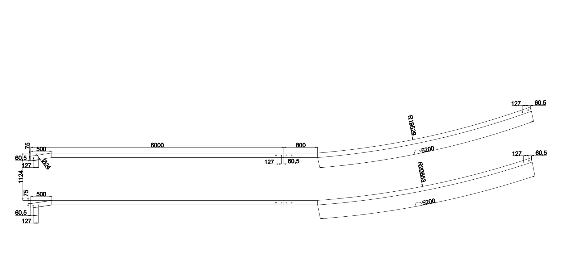 Glory Track revised drawing – 6 m + 6 m splice layout with dimensions