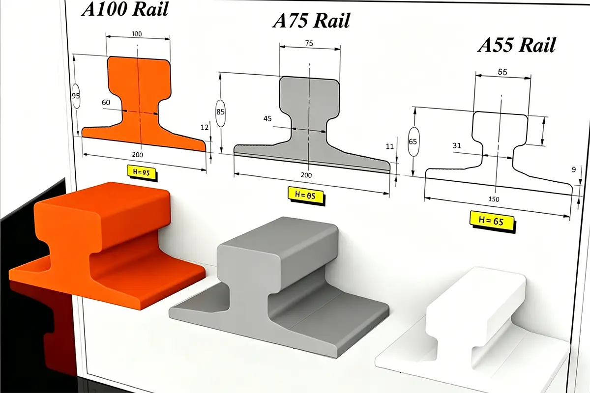 Crane rail section comparison chart with different rail profiles