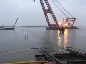 Night Shipyard Slipway Installation Operation