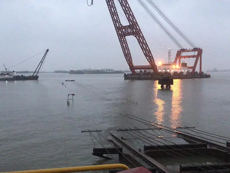Night Shipyard Slipway Installation Operation