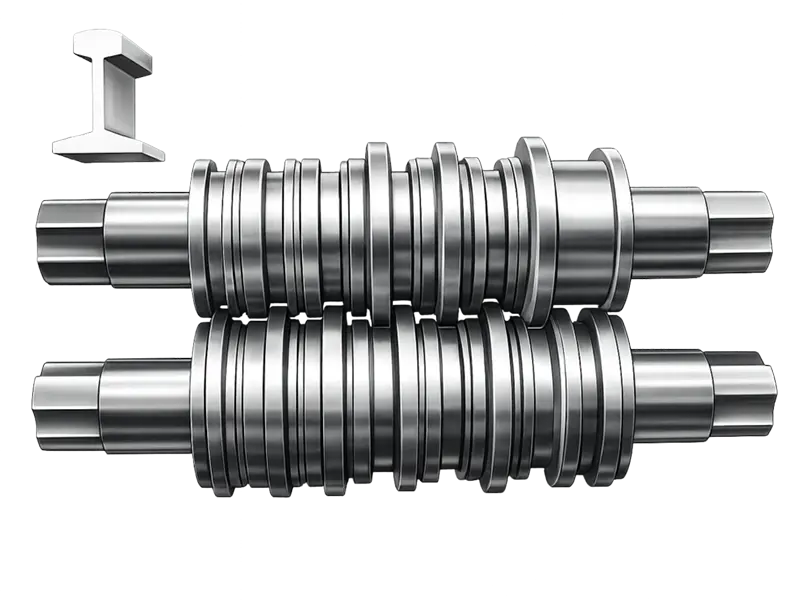 grooved rolls shaping steel rail during hot rolling process