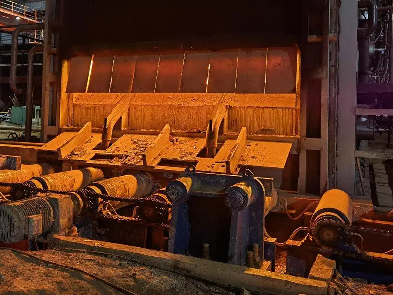 steel blooms being heated in reheating furnace for rail rolling process