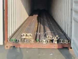 Crane rails prepared for export shipment