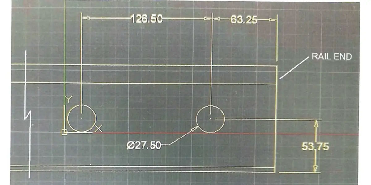 Customer drilling drawing for ASCE 85 rail used in sugar mill rail system