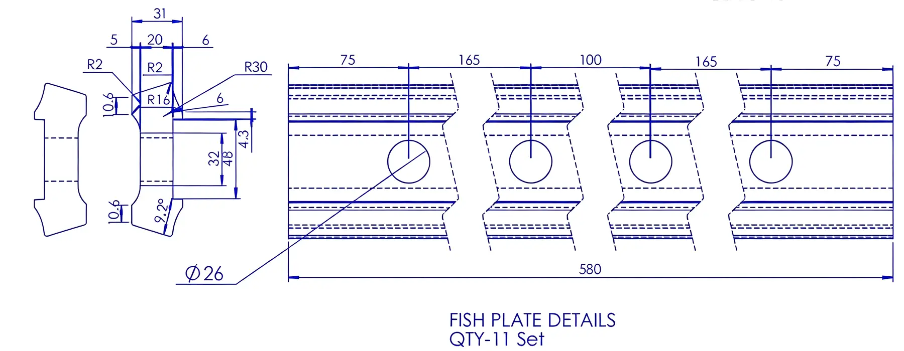 Original fishplate drawing for S49 rail system connection