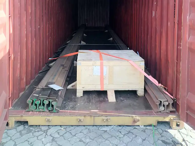 S49 rail system components packed for shipment to Saudi Arabia