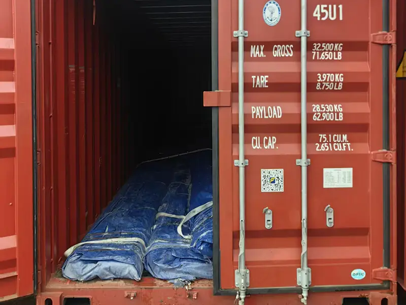780m of processed A100 crane rail loaded in an open-top container for shipment to Singapore.
