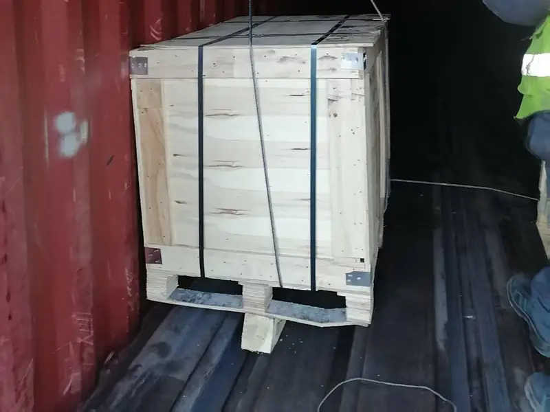 A100 crane rails loaded and secured in a shipping container for delivery to Taiwan