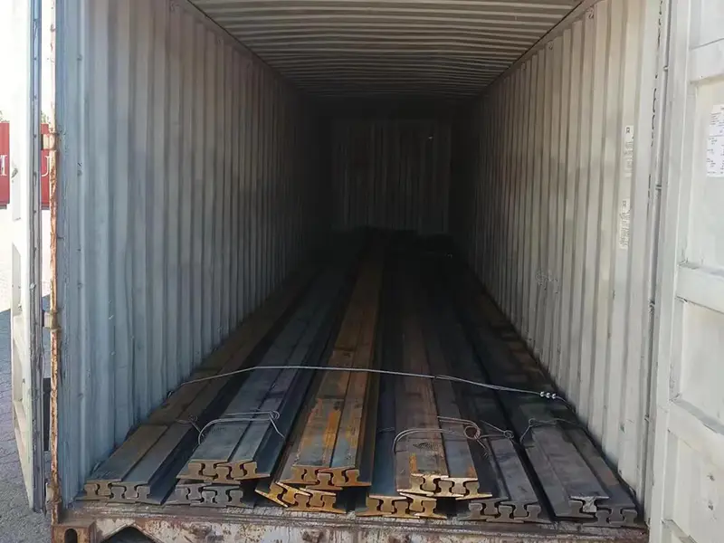 A55 crane rail loaded in a shipping container for export