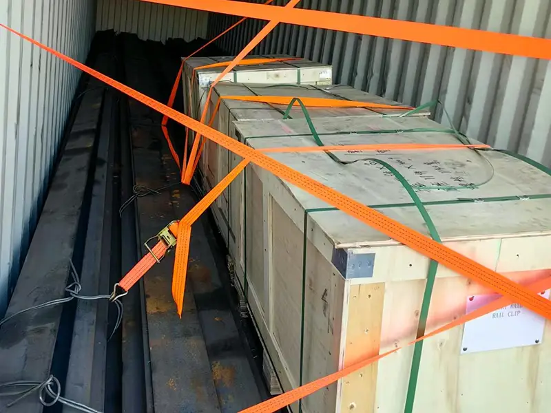 A65 crane rail and fastening components secured for Malaysia shipment