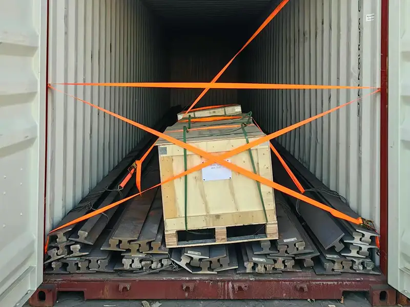 A65 crane rail secured inside a shipping container