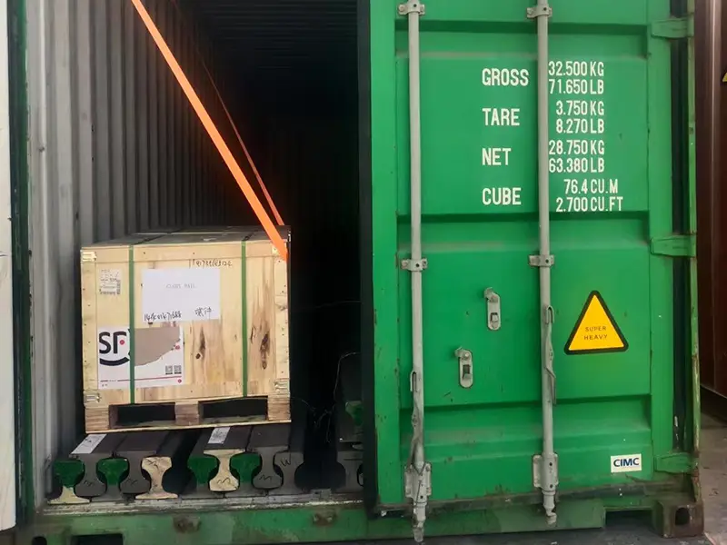 CR100 rail and accessories secured inside shipping container