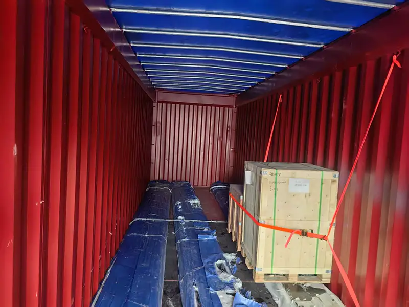 Rubber pads and fastening hardware packed in wooden cases.
